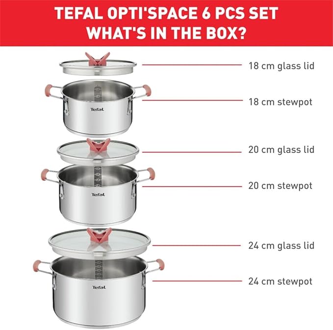 Tefal Optispace Çelik Tencere Seti - 6 Parça 2100115981